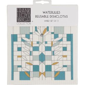 KAF Home Frank Lloyd Wright Swedish Dish Cloths (6.7 x 7.5-inch) - Set of 3 Reusable, Absorbent Cellulose Sponge Towels for Kitchen, Cleaning Counters, and Washing Dishes (Water Lilies)