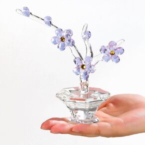 Purple Cherry Blossom Crystal Flowers with Stems - Glass Flowers with Vases Japanese Cherry Gifts Decor for Wife Girlfriend Women - Crystal Collectible Home Table Decor ​for Valentines Wedding Gifts