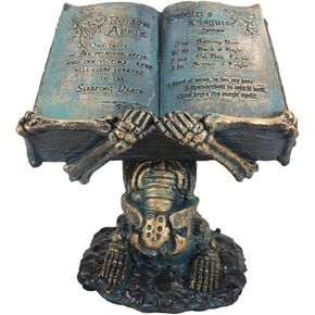 Ebros Gift Gothic Alchemy Dead Man's Curse Skeleton Slave Holding A Witch Poison Apple Spell Book On Its Back Figurine Halloween Spellbook Skulls Skeletons Ossuary Macabre Accent