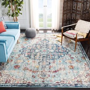 SAFAVIEH Madison Collection Area Rug - 5' Square, Navy & Light Blue, Boho Chic Medallion Distressed Design, Non-Shedding & Easy Care, Ideal for High Traffic Areas in Living Room, Bedroom (MAD447K)