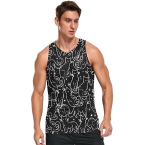 Mens Tank Top Sleeveless Tees Summer Novelty Vest Quick Dry Sports Magical Black Cats Stars Workout Tanks S