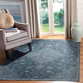 SAFAVIEH Vintage Collection Area Rug - 5'3" x 7'6", Light Blue & Dark Blue, Oriental Traditional Distressed Viscose Design, Ideal for High Traffic Areas in Living Room, Bedroom (VTG873-7330)