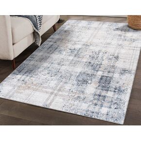 LUXE WEAVERS Distressed Plaid Abstract Modern Farmhouse Blue 5x7 Area Rug