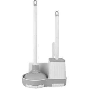 Toilet Brush and Plunger Bathroom Cleaning Tools Combo,3 in 1 Toilet Bowl Brush and Plunger Wall Mounted Household Bathroom Cleaning Set(White-Gray)
