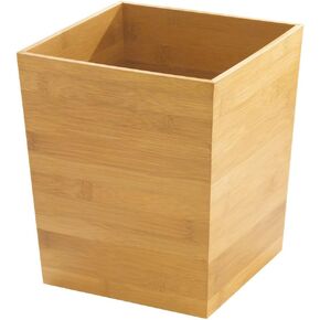 iDesign Formbu Wood Wastebasket, Small Square Trash Can for Bathroom, Bedroom, Dorm, College, Office, 8.5" x 8.5" x 10", Bamboo