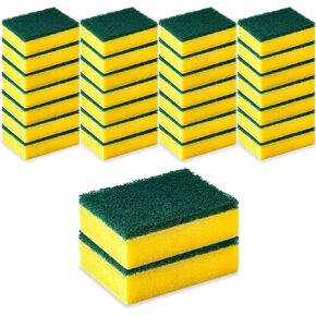 DecorRack 56 Count Non-Scratch Cleaning Scrub Sponges, Dual-Sided Heavy Duty Kitchen Sponges for Dishes, Cleaning Household, Bathroom, Car Wash - Yellow (Pack of 56)