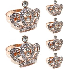 Silver Crystal Tiara Crowns Napkin Rings Set of 6, Rhinestones Napkin Ring Holders for Cloth Napkins, Napkin Ring Buckles Bulk for Wedding Receptions, Holiday Party Dinner Table Settings (Silver)
