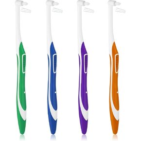 4pcs Tuft Toothbrush Single Tufted Slim Interspace Teeth Brushes End-tuft Tapered Compact Soft Dental Brushes for Detail Cleaning (Green + Blue + Yellow + Purple)