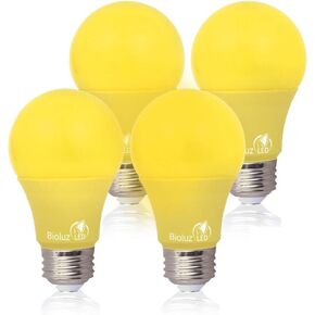 Bioluz LED Yellow Light Bulbs 60W Replacement Non-Dimmable A19 LED Bulbs 4-Pack