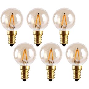E14 Vintage Edison LED Light Bulbs 1W Non-Dimmable, European Base Warm White 2200K 10 Watt Replacement G40 Equivalent Filament Mini Globe Bulb for Decorative Lamp, Amber Glow, 110V (6 Pack)