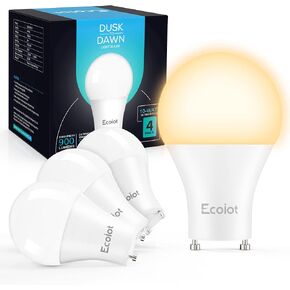 GU24 Dusk to Dawn Outdoor Light Bulbs,Light Sensor A19 LED Bulbs,Photocell Sensor, Automatic On/Off for Indoor/Outdoor Security Lighting,10-Watt(90-Watt Equivalent),5000K Daylight, 4 Pack