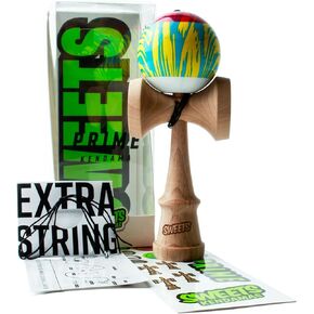 Sweets Kendamas Grain Split Boost Kendama, Improves Hand Eye Coordination, Reflexes, Premium Skill Toy, Extra String Accessory Gift Bundle (Laser Tag)