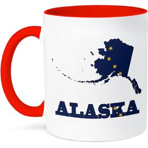 3dRose mug_58720_1 Alaska State Flag in The Outline Map and Letters of Alaska Ceramic Mug, 11-Ounce