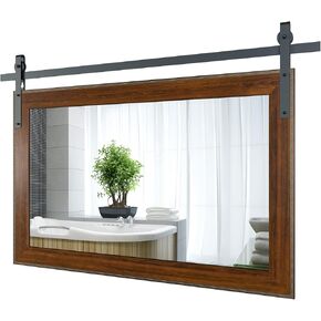 LOVMOR Farmhouse Bathroom Mirror 51×35 inch Barn Door Mirror Rustic Wall Mirror Wood Frame Mirror for Bathroom, Entryway