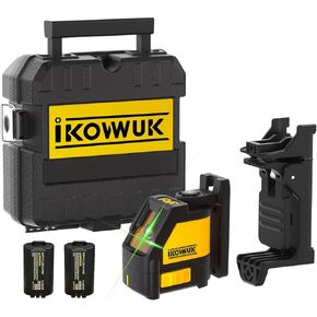 IKOVWUK Self Leveling Laser Level, Green Cross Line Laser for Picture Hanging and Construction, 180° Magnetic Bracket & Ceiling Bracket, 2 * 1200 mAh Rechargble Battery, Hard Carrying Case Included