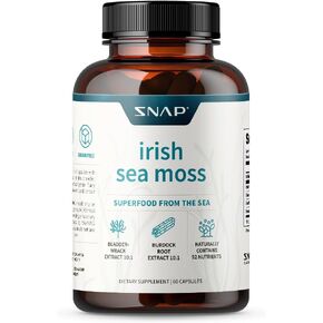 Irish Sea Moss Capsules w/Bladderwrack, Burdock Root & Iodine Energy Support - Seamoss Supplement to Elevate Mood, Strengthen Immunity & Digestion, Renew Skin Tone - Seamoss Pills (60 Capsules)