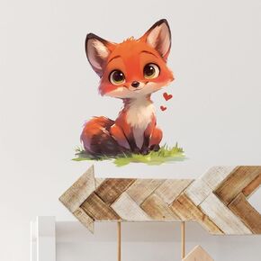 Cute Sitting Little Red Fox Wall Decal Nursery Animal Wall Sticker Removable Peel and Stick Wall Art Decor for Kid Baby Classroom Preschool Living Room Playroom Bedroom School