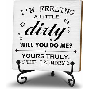 Funny Laundry Room Decor and Accessories，Wooden Rustic Farmhouse Decor with Stand for Laundry Room Signs Home Desk Tabletop Shelf Decorations (A11)