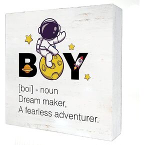 ملهمة الفضاء الحضانة صندوق خشبي علامة الفضاء رائد فضاء الصبي تعريف صندوق خشبي علامة كتلة لوحة لجدار الطاولة مكتب المنزل غرفة الأولاد الديكور in Kuwait