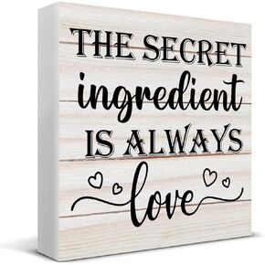 the Secret Ingredient is Always Love Wooden Box Sign Desk Decor, Kitchen Quote Wood Box Sign for Home Kitchen Shelf Table Decoration 5 X 5 Inch