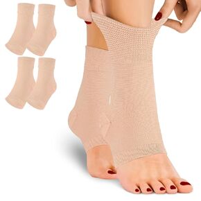 Ankle Brace Compression Sleeves Open Toe Compresion Socks 8-15mmHg for Women Men,Plantar Fasciitis Socks with Arch Support Beige S/M