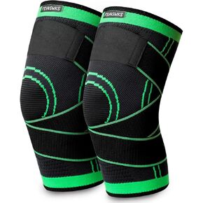 Knee Sleeves, Knee Braces for Knee Pain-Knee Brace for Women & Men, Premium Knee Sleeve with Adjustable Straps, Compression Knee Support for Joint Pain, Running, Sports, Meniscus Tear, Arthritis, Weightlifting. (Large, Green, 1)