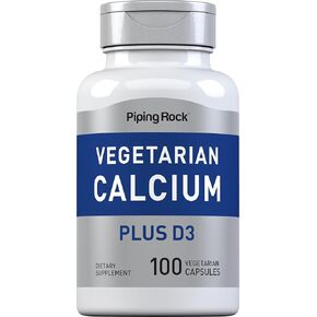 Piping Rock Calcium Supplement with Vitamin D3 | 100 Capsules | Vegetarian, Non-GMO & Gluten Free