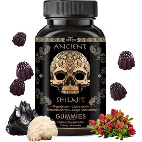 ad hoc Ancient Shilajit Complex – 1100mg Shilajit, Magnesium, Lion’s Mane, Rhodiola, and Grape Seed Extract Gummies – Energy and Mental Clarity Support – 60 Count