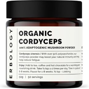 100% Organic Cordyceps Mushroom Powder 50 Servings - 48% Beta-glucans - Energy and Performance - Cordyceps Sinensis - Small Batch - Sustainably Grown in Europe - Vegan - Non-GMO - No Added Fillers
