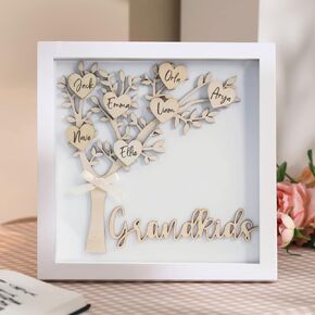 Mothers Day Mom Gift from Grandkids,Personalized Family Tree Frame Gift, 12x12 Shadow Box Grandma Frame