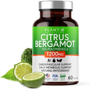 Citrus Bergamot Supplement 1200mg Highly Concentrated to 70% Polyphenols - Bergamot Extract for Heart Health, Immunity, Antioxidant - 60 Veggie Capsules for Women and Men