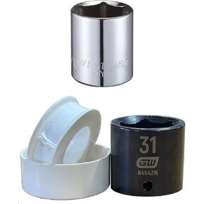 Powered Anode Rod Installation Kit with Teflon Tape, 1-1/16 Socket, and 1-3/16 Socket - Essential Tool Kit for Easy and Secure Installation