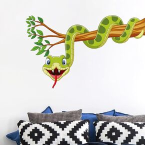 Removable Snake on Tree Branch Wall Decal （28 in W × 18 in H） Cute Snake Wall Decor Stickers for Kids Bedroom Playroom Baby Nursery