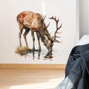 Deer Drinking Water Wall Sticker Nursery Animal Wall Decal Removable Peel and Stick Wall Art Decor Decoration for Kid Baby Preschool Living Room Bedroom Playing Room School Classroom