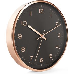 Driini Modern Rose Gold Analog Wall Clock - Decorative Aluminum Frame with White Face (12 inch) - Battery Operated, Silent, and Non-Ticking - Contemporary Decor for Office, Living Room, or Bathroom