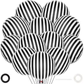 12 Pcs 18 Inch Black and White Striped Balloons,Striped Foil Balloons,Black Striped Checkered Balloons for Birthday Party Baby Shower Halloween Ceremonies Holiday Parties Decorations