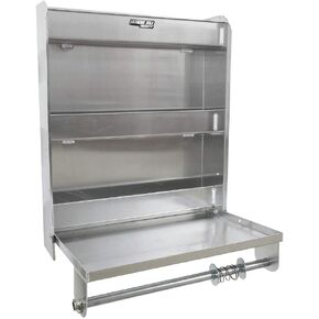 Extreme Max 5001.6049 Aluminum Work Station Storage Cabinet w/ Flip-Out Work Tray & Paper Towel Rack Organizer for Enclosed Race Trailer, Shop, Garage, Storage,Silver