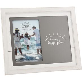 Pavilion - Happy Place MDF Photo Frame Holds 4" x 6" Photo, Distressed Picture Frame, 1 Count, 10 x 8.5-inches Overall