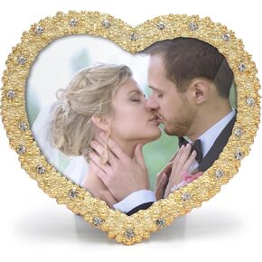 MIMOSA MOMENTS Heart shaped Jewel Bling Silver Picture Frame with Rhinestones, Tabelop Photo Frame for DesktopChristmas, Wedding Anniversary, Birthday or Bride Wedding Day Gifts for Grandma Mom Couple