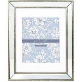 Laura Ashley 11x14 (Matted 8x10) Silver Beveled Mirror Picture Frame, Classic Mirrored Frame with Deep Slanted Angle, Wall-Mountable, Made for Photo Gallery and Wall Art, (11x14 (Matted 8x10), Silver)