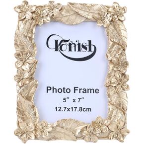 5x7 Vintage Gold Picture Frames with Embossed Flowers and Leaves, Ornate Antique Photo Frame 5 x 7 for Tabletop and Wall Mounting