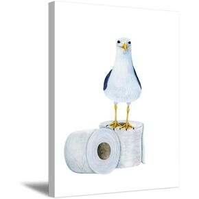 Framed Funny Bathroom Wall Art Seagull Toilet Paper Art Print Poster Whimsical Animal Bathroom Wall Decor Modern Canvas Prints Home Decor for Bathroom Bedroom Living Room 12x16in Framed