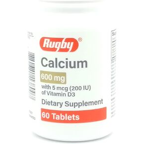 Rugby Laboratories Calcium 600 mg Calcium Supplement Calcium Carbonate Health Strong Bones Vitamin D3 5 mcg 200 IU Potency Guaranteed Value 60 Tablets (Pack of 1)
