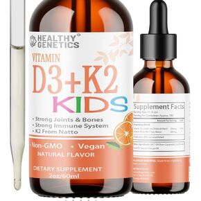 Kids Vitamin D3 K2 Drops | 1000 IU Vitamin D3 & K2 MK-7 | Liquid Vitamin D for Kids | Healthy Bones, Heart & Immune System | Sugar Free | Non-GMO | Orange Flavor 180 Servings