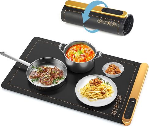 Warming Mat for Food with 6 Temperature Settings, Warming Trays for Buffets Party with Full Surface Heating, Rollable & Portable Food Warmer with Auto Shut-Off, Black in Saudi Arabia