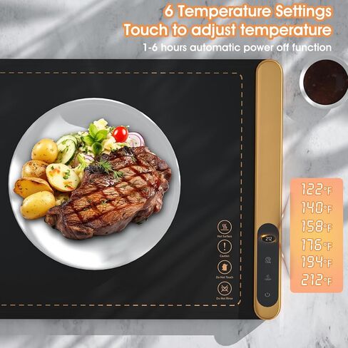 Warming Mat for Food with 6 Temperature Settings, Warming Trays for Buffets Party with Full Surface Heating, Rollable & Portable Food Warmer with Auto Shut-Off, Black in Saudi Arabia