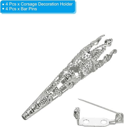 PATIKIL 41mm Corsage Decorative Holder, 4 Pcs Brooch Pin Vase Pocket Boutonnieres Holder with Bar Pins for Wedding Party DIY Crafts, Silver Tone in Saudi Arabia