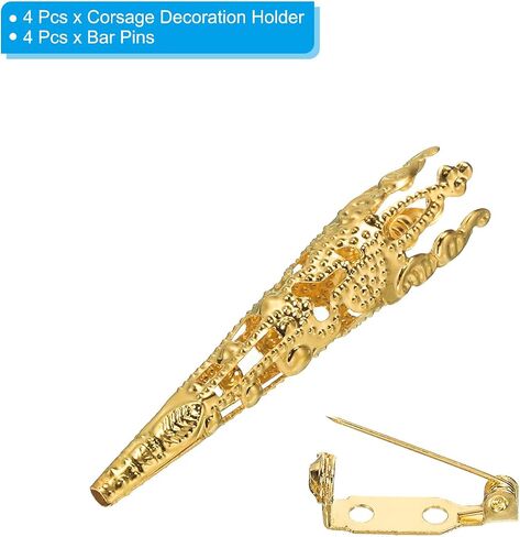 PATIKIL 41mm Corsage Decorative Holder, 4 Pcs Brooch Pin Vase Pocket Boutonnieres Holder with Bar Pins for Wedding Party DIY Crafts, Silver Tone in Saudi Arabia