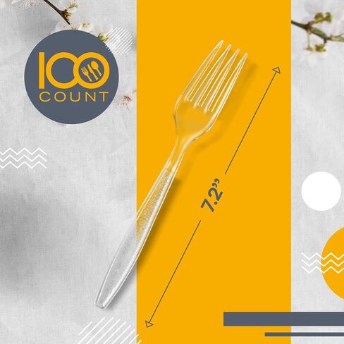 Dining Collection Clear Plastic Forks - 100 Pack – Durable, Recyclable, Disposable Forks – Great for Everyday, Parties & Events in Saudi Arabia