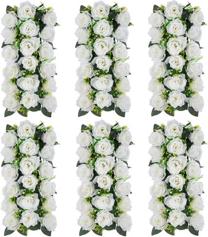 Inweder Flower Table Decorations for Wedding - 6 Pcs Artificial Table Flower Arrangement, Weeding Rose Floral Centerpieces for Reception, Table Runner, Dining Table, Living Room, Kitchen, White in Saudi Arabia